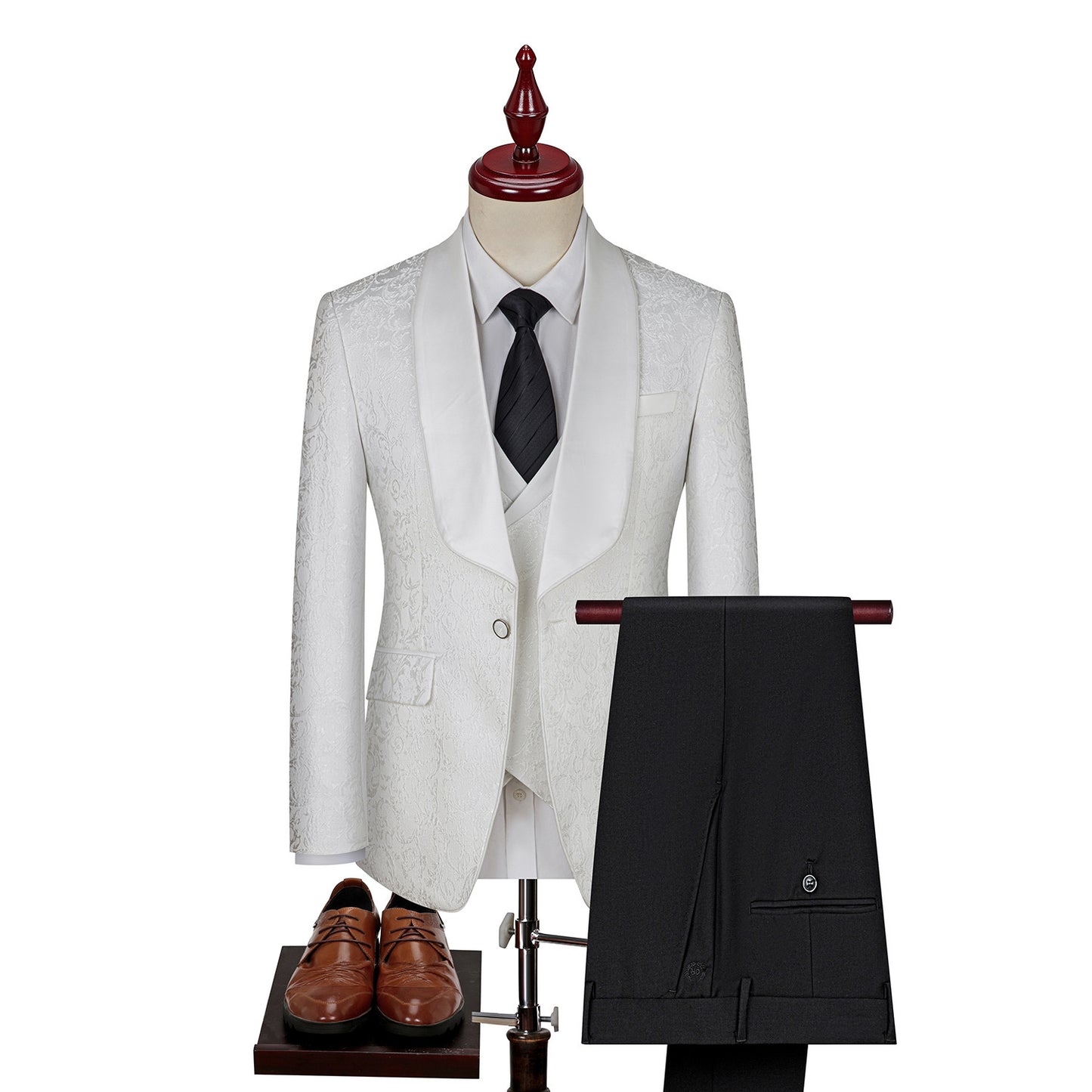 Men's Jacquard Suit Wedding Dress Suit White