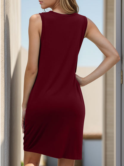 Twisted Round Neck Sleeveless Dress Burgundy