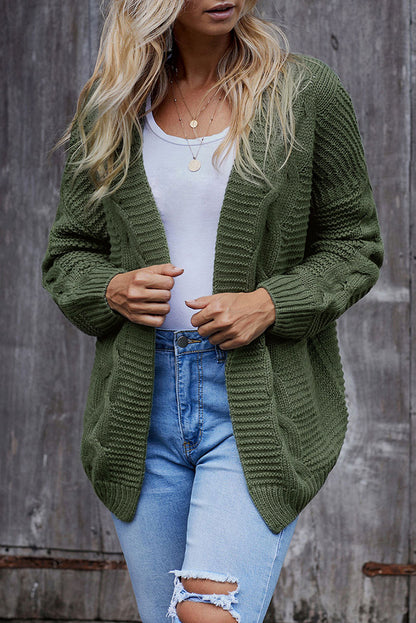 Waffle-Knit Open Front Dropped Shoulder Sweater Matcha Green