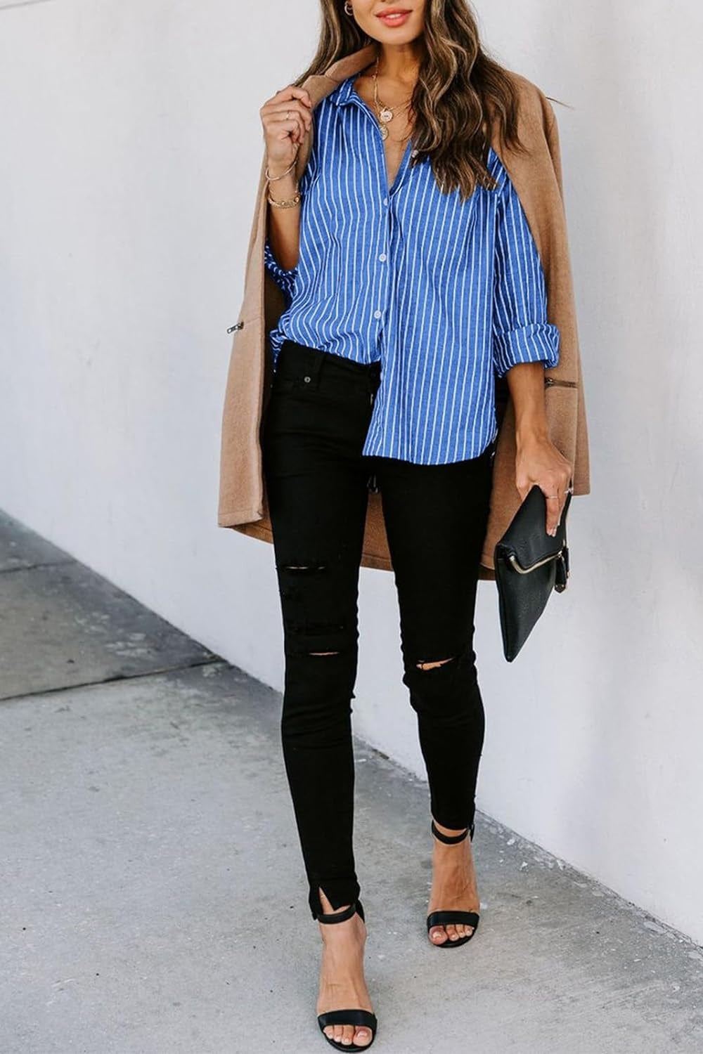 Striped Button Up Long Sleeve Shirt - Thandynie