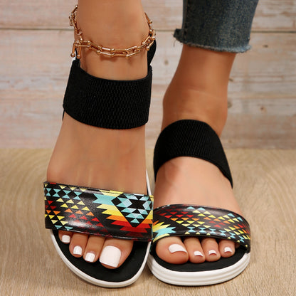 PU Leather Open Toe Low Heel Sandals Multicolor