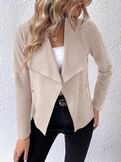 Collared Neck Long Sleeve Jacket Beige