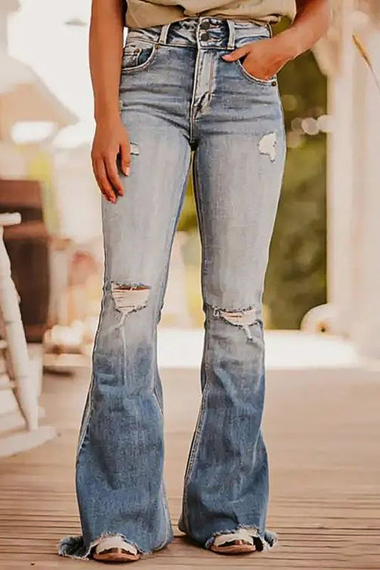 Distressed Raw Hem Bootcut Jeans Light