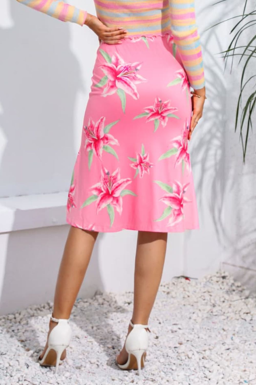 Floral Print Knee Length Skirt - Thandynie