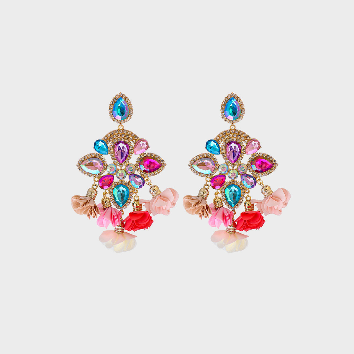 Flower Shape Rhinestone Alloy Dangle Earrings Hot Pink One Size