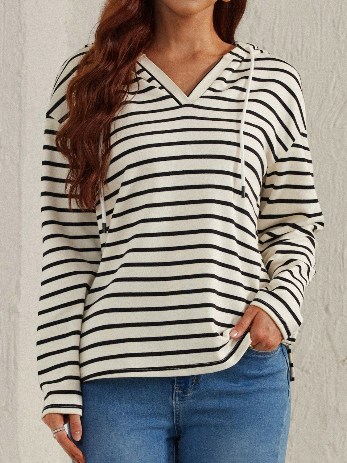 Drawstring Striped Long Sleeve Hoodie Stripe