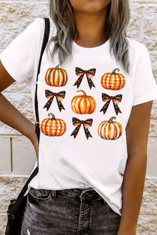 Pumpkin Round Neck Short Sleeve T-Shirt White