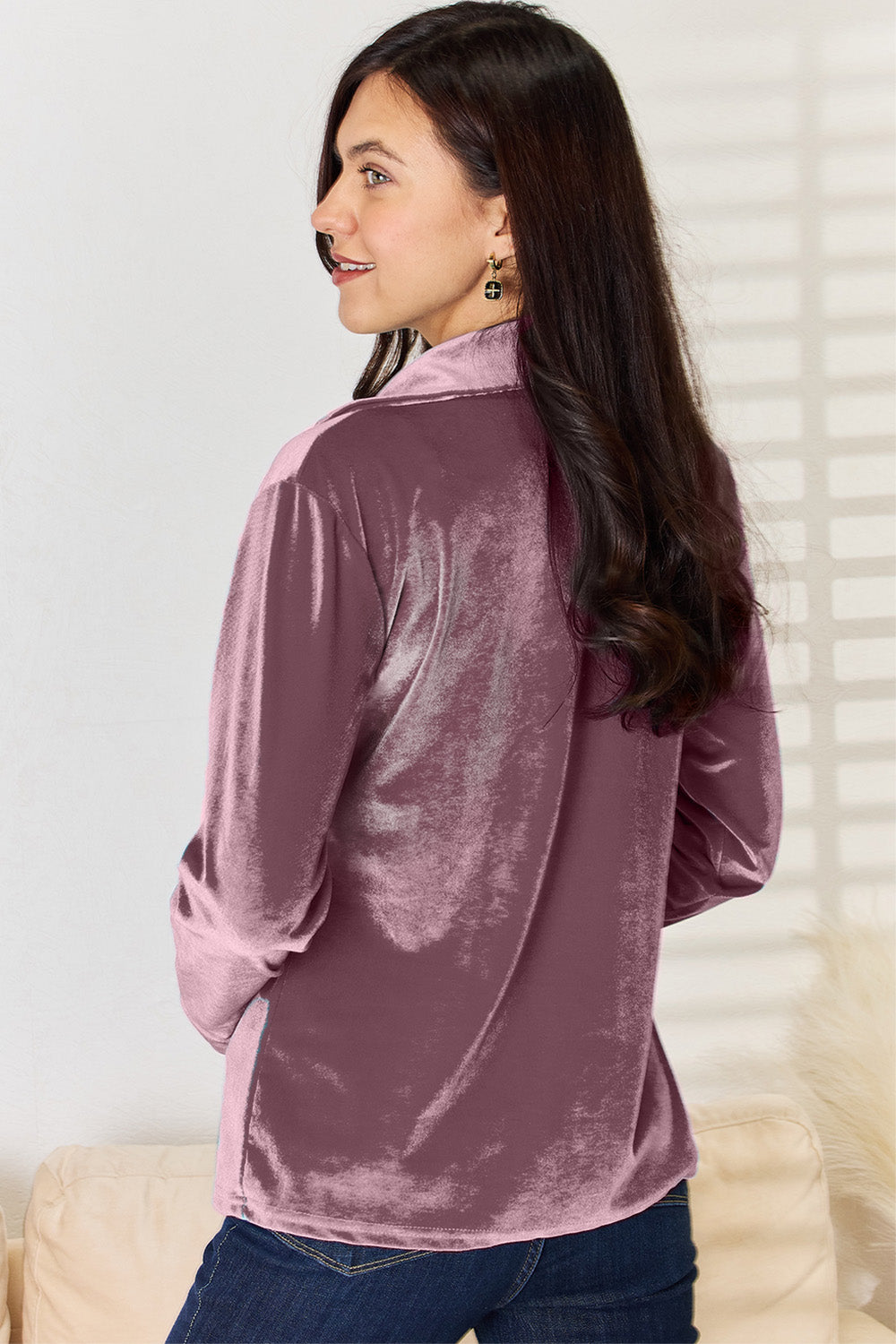 Pocketed Button Up Long Sleeve Shirt - Thandynie