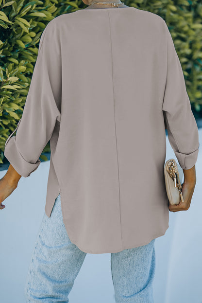 V-Neck Roll-Tab Sleeve Blouse