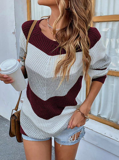 Color Block Rib-Knit Sweater Burgundy