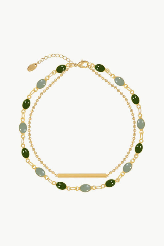 Alloy Double-Layered Bracelet Gold Green One Size