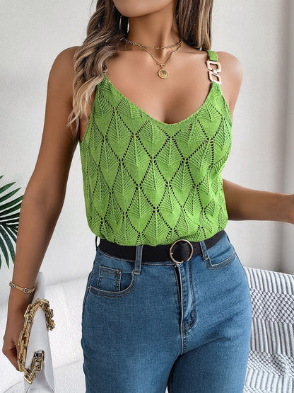 Openwork Scoop Neck Knit Vest Green