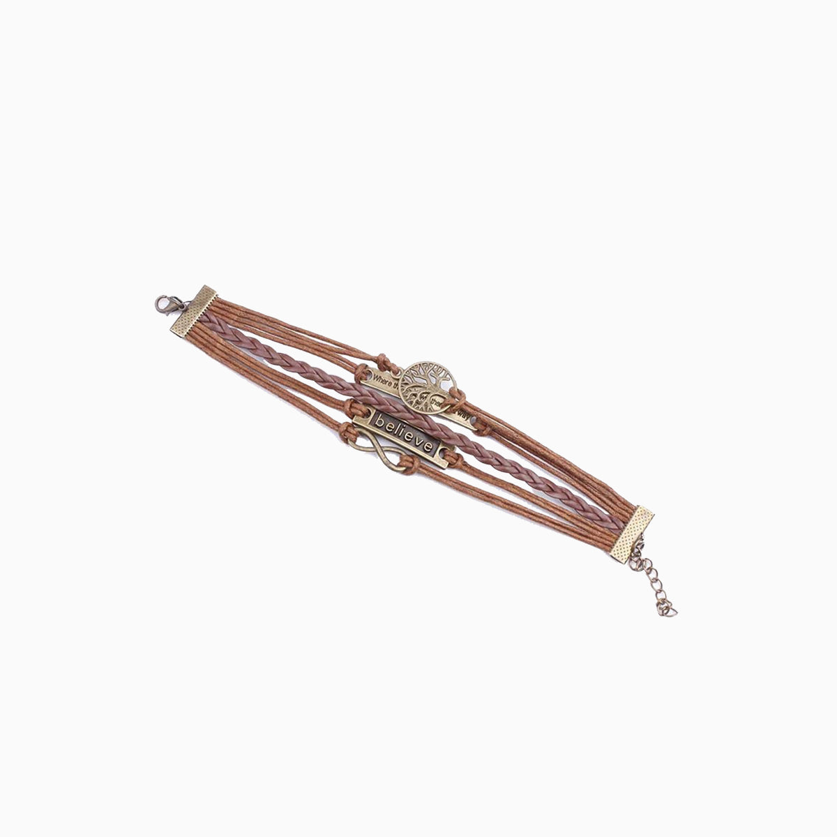 Alloy PU Leather Rope Bracelet Brown One Size