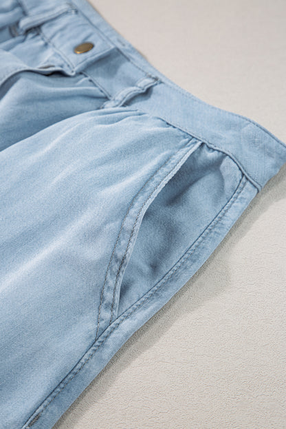 Mist Blue Fully Buttoned Long Denim Skirt