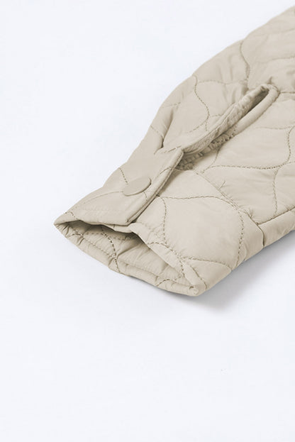 Beige 4 Big Pockets Quilted Button Down Puffer Coat