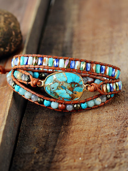 Triple-Layer Natural Stone Bracelet Aqua One Size