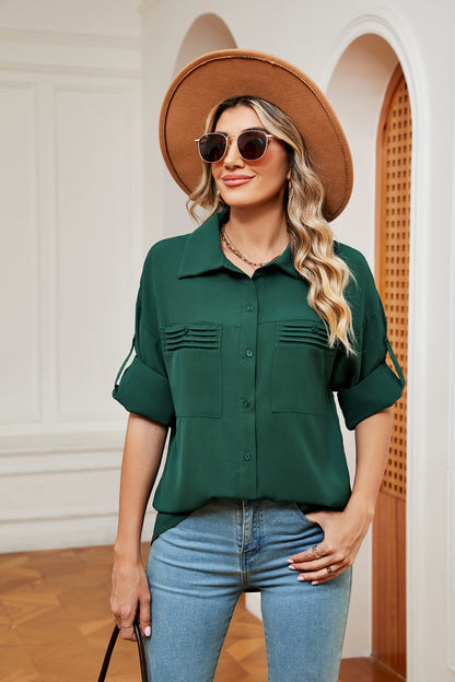 Dropped Shoulder Collared Shirt Green