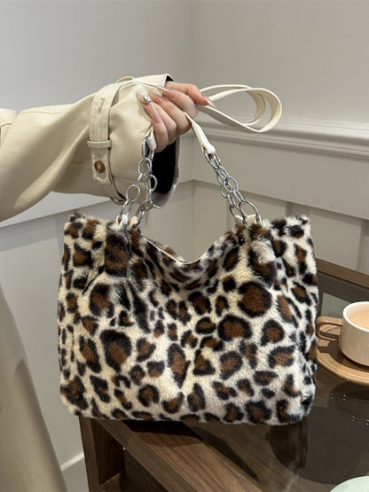 Faux Fur Leopard Shoulder Bag Beige One Size