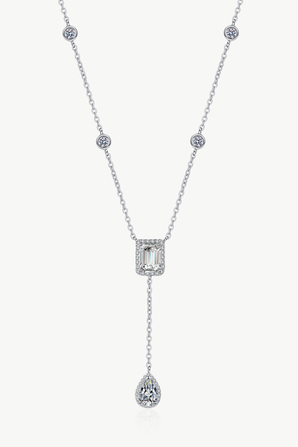 3 Carat 925 Sterling Silver Double Drop Pendant Necklace