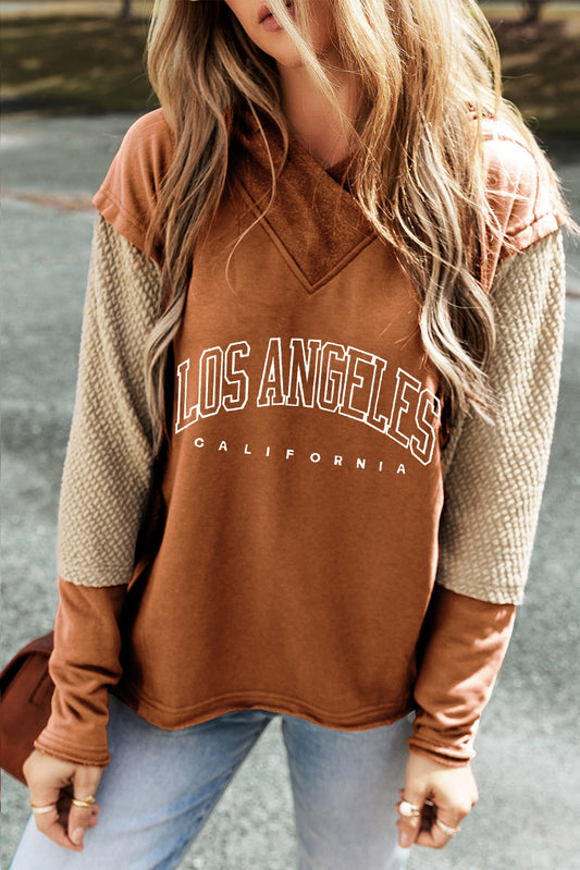 Letter Graphic Long Sleeve Hoodie Caramel