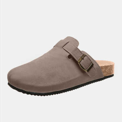 Suede Closed Toe Buckle Slide Charcoal