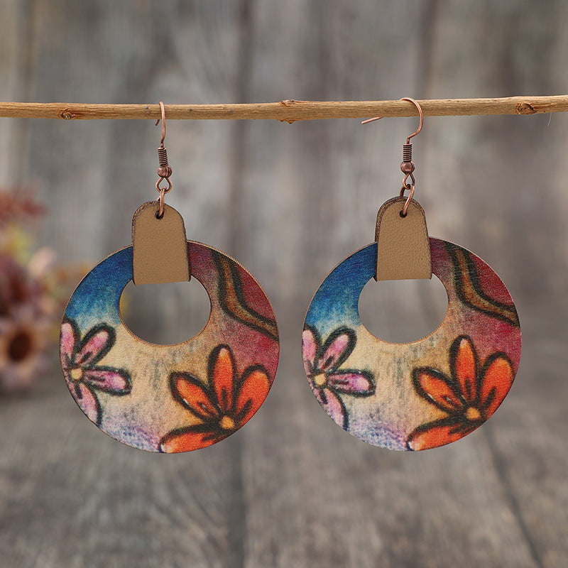 Wooden Flower Round Shape Earrings - Thandynie