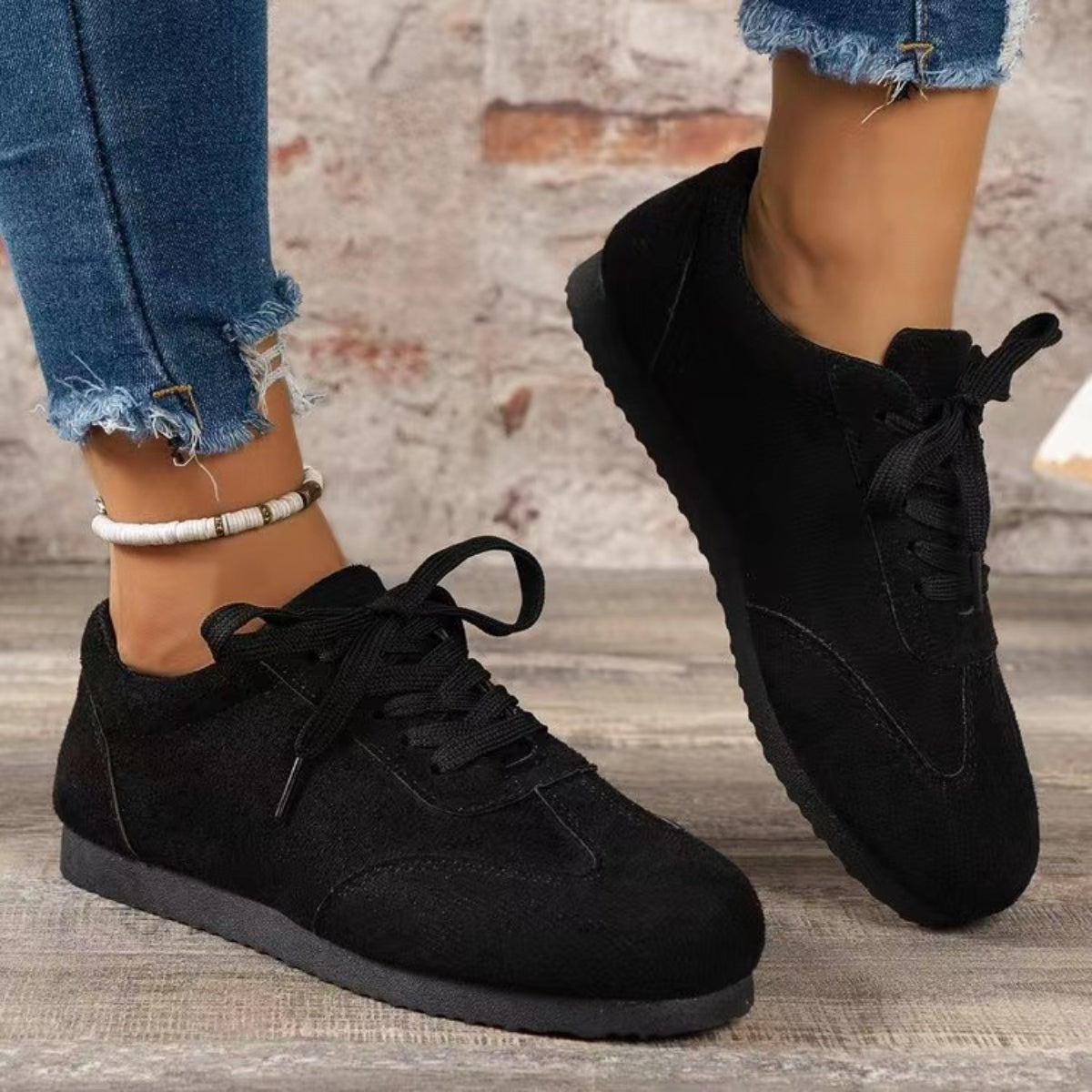 Suede Lace-Up Flat Sneakers - Thandynie