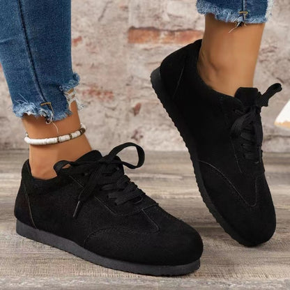 Suede Lace-Up Flat Sneakers Black