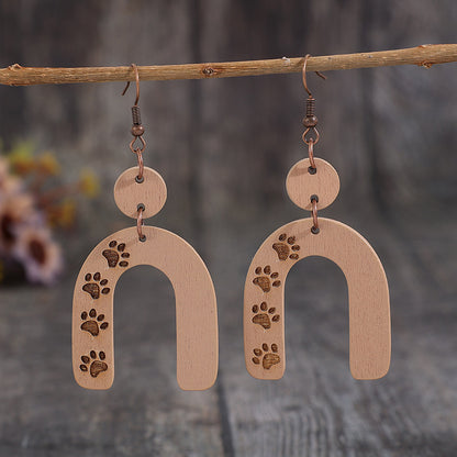 Geometric Shape Wooden Earrings Camel One Size