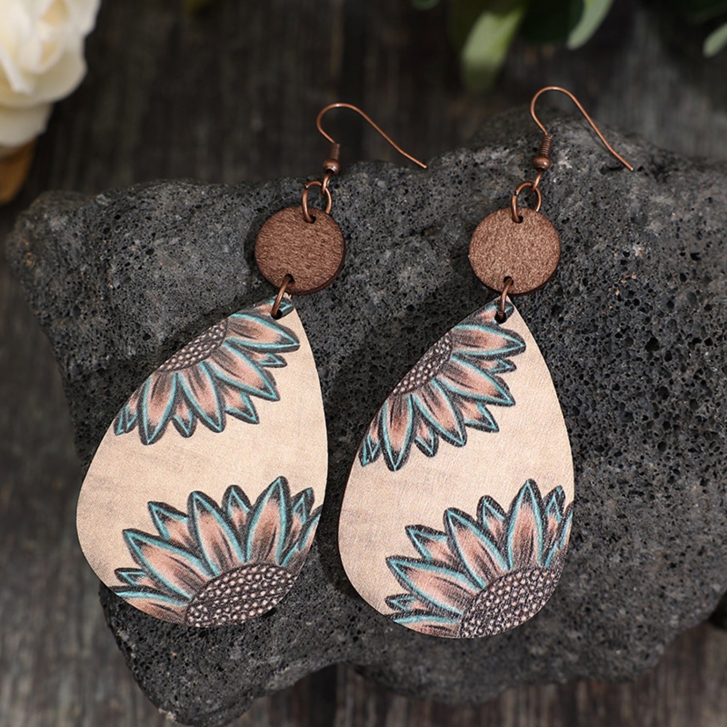 Wooden Iron Hook Dangle Earrings - Thandynie