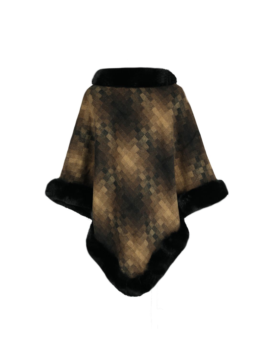 Faux Fur Trim Poncho - Thandynie