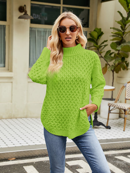 Mock Neck Slit Sweater Lime