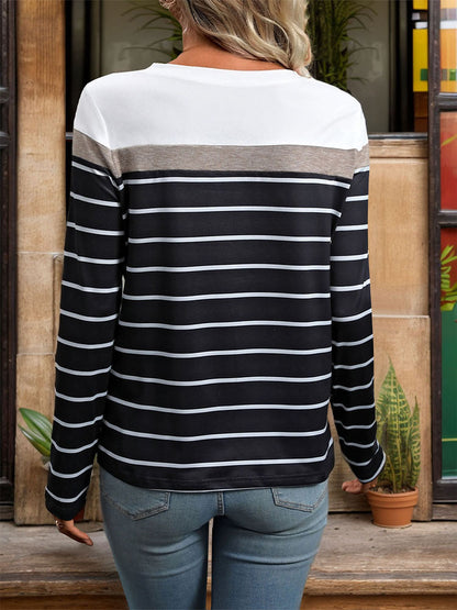 Striped Round Neck Long Sleeve T-Shirt