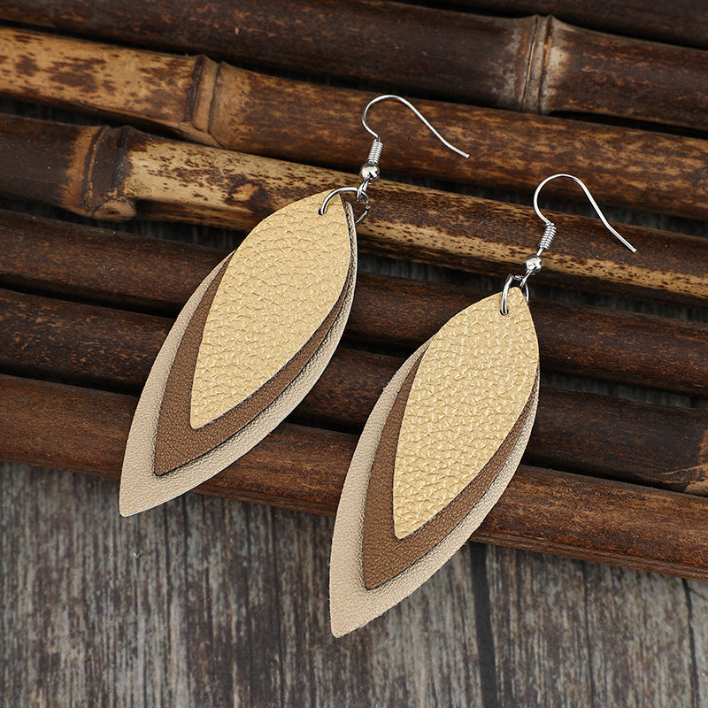 PU Leather Leaf Shape Earrings - Thandynie