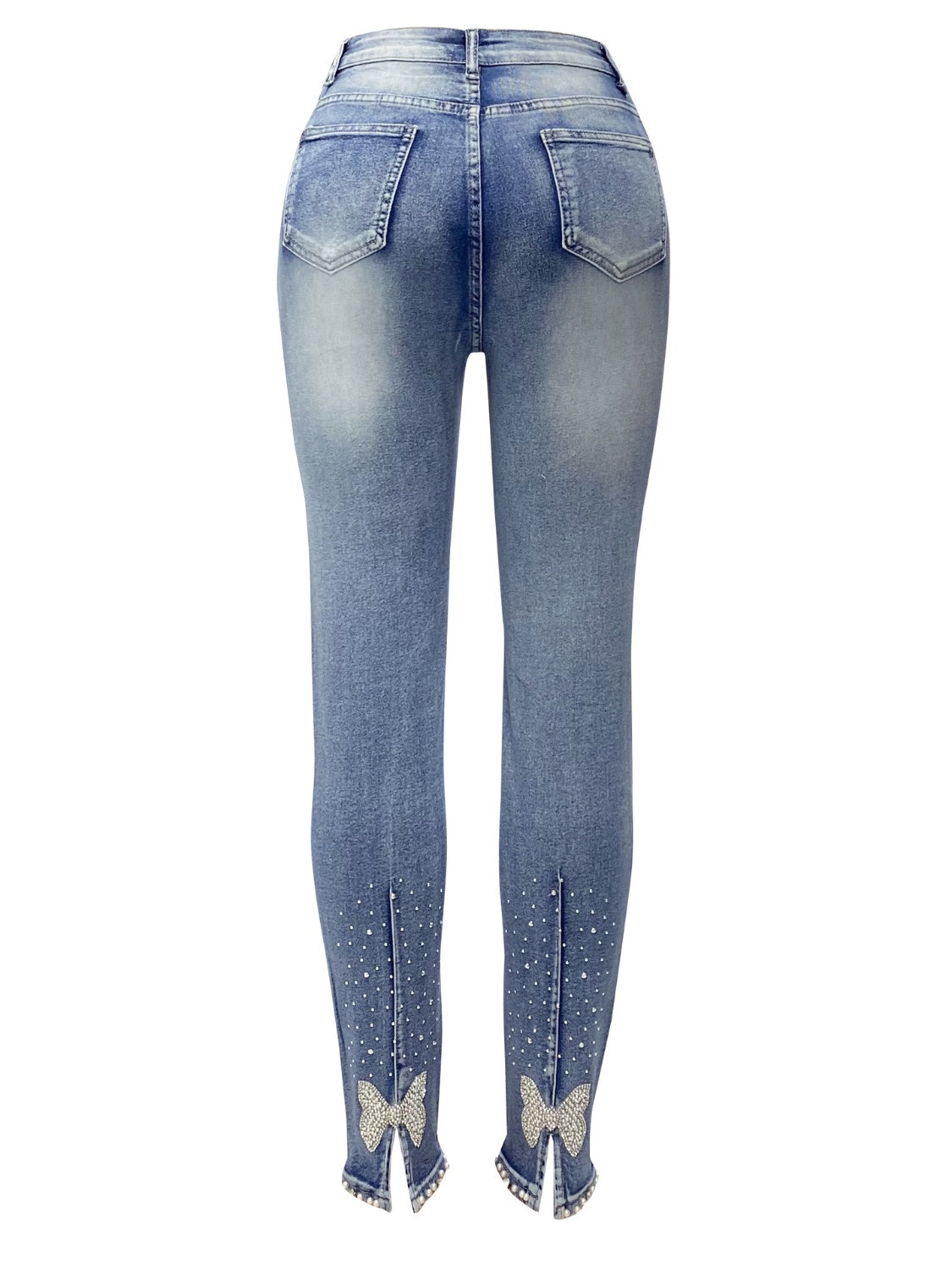 Rhinestone Skinny Jeans with Pockets - Thandynie