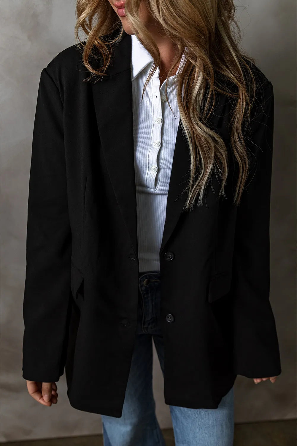 Button Up Long Sleeve Blazer Black