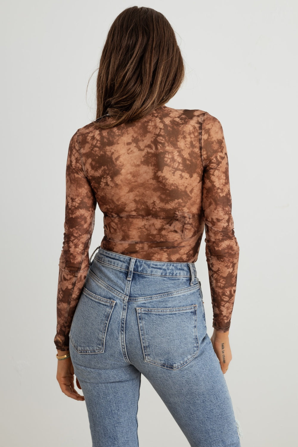 HERA COLLECTION Abstract Mesh Lace-Up Long Sleeve Bodysuit - Thandynie