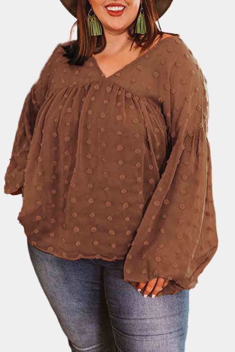 Plus Swiss Dot Babydoll Blouse Brown