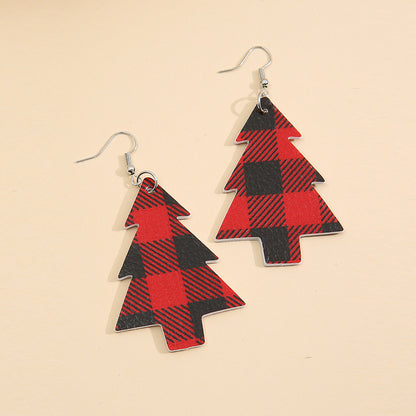 Christmas Tree PU Leather Dangle Earrings Deep Red One Size