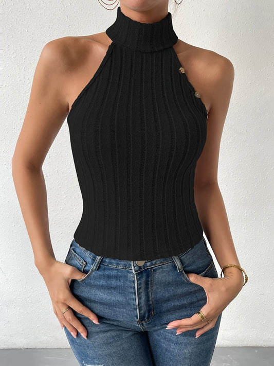 Grecian Neck Sweater Vest Black