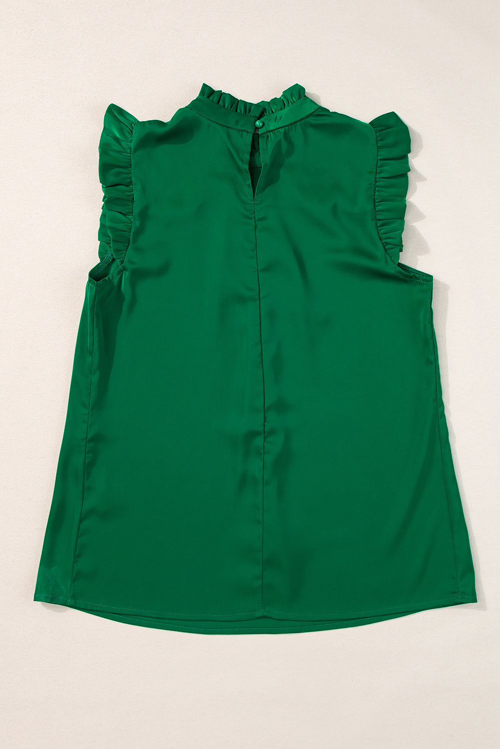 Bright Green Pleated Mock Neck Frilled Trim Sleeveless Top