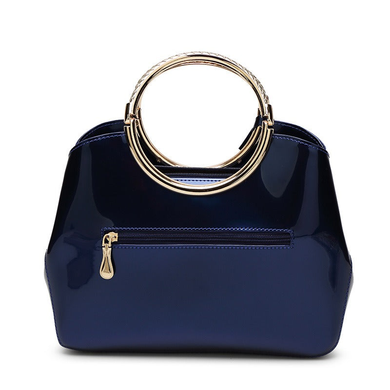 Shiny Patent Leather Bridal Handbag | One-Shoulder Wedding Crossbody Bag Blue