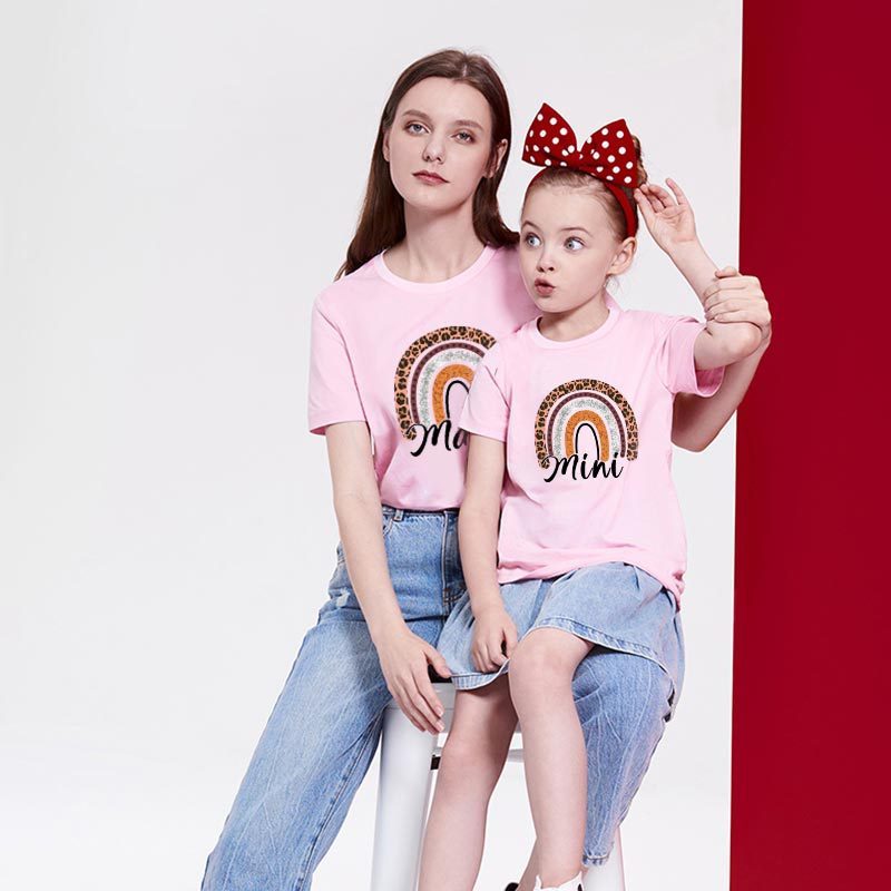 Mother-daughter Matching Outfit Mom And Daughter European And American Summer Casual Trend New Rainbow Letter Print Short-sleeve