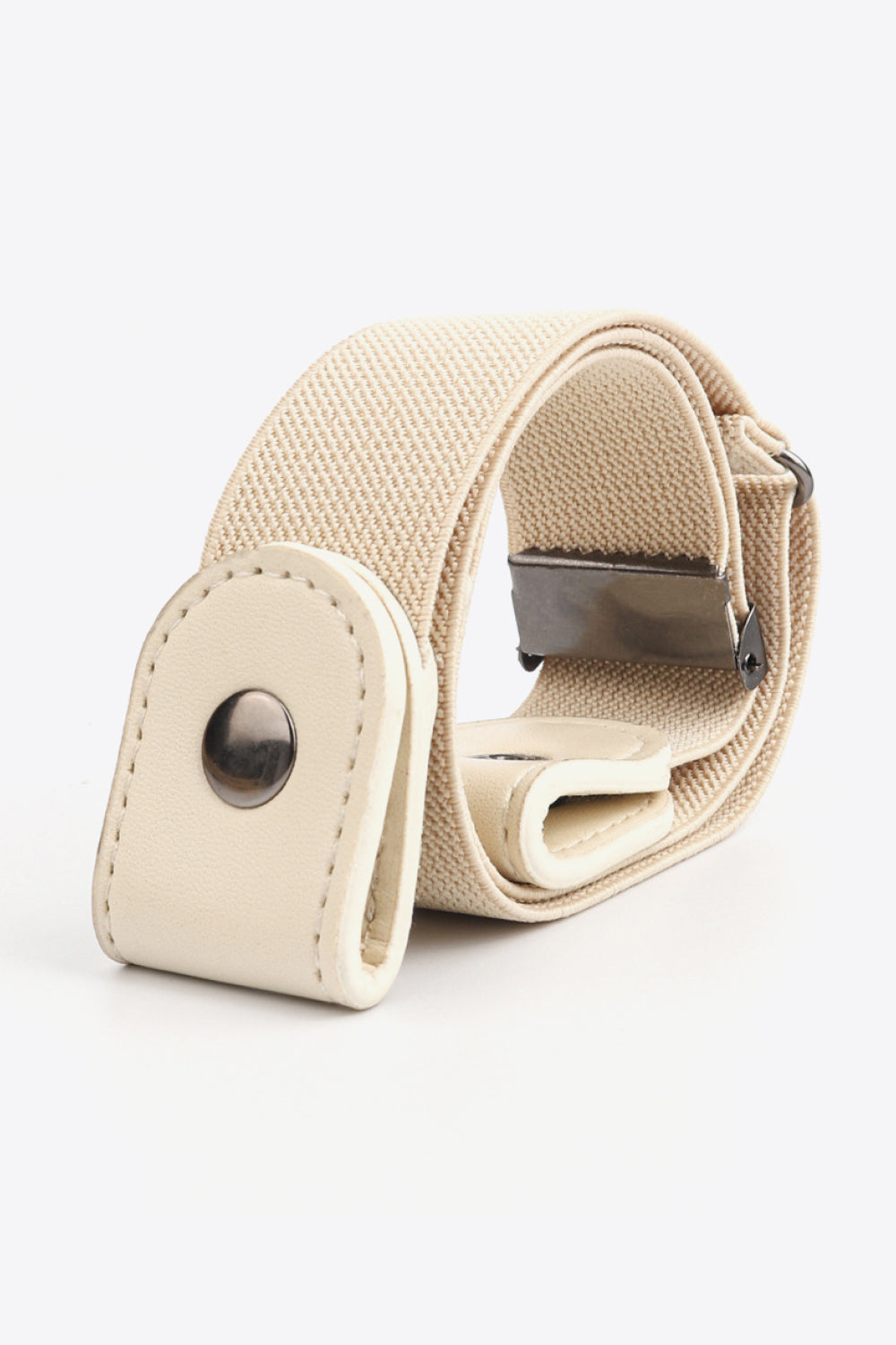 PU Elastic Snap Closure Belt Cream One Size