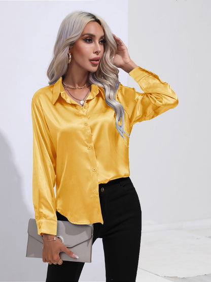 Collared Neck Buttoned Long Sleeve Shirt Yellow