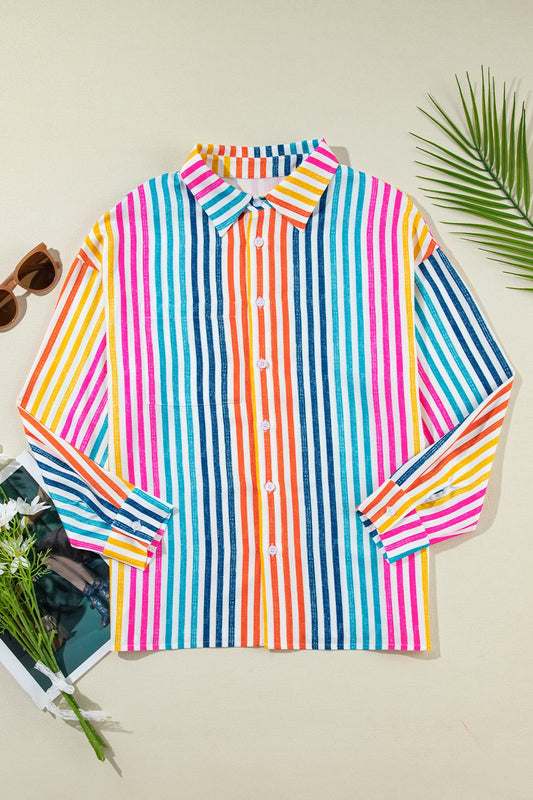 Striped Collared Neck Long Sleeve Shirt Stripe