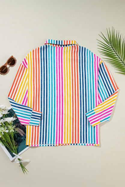 Striped Collared Neck Long Sleeve Shirt