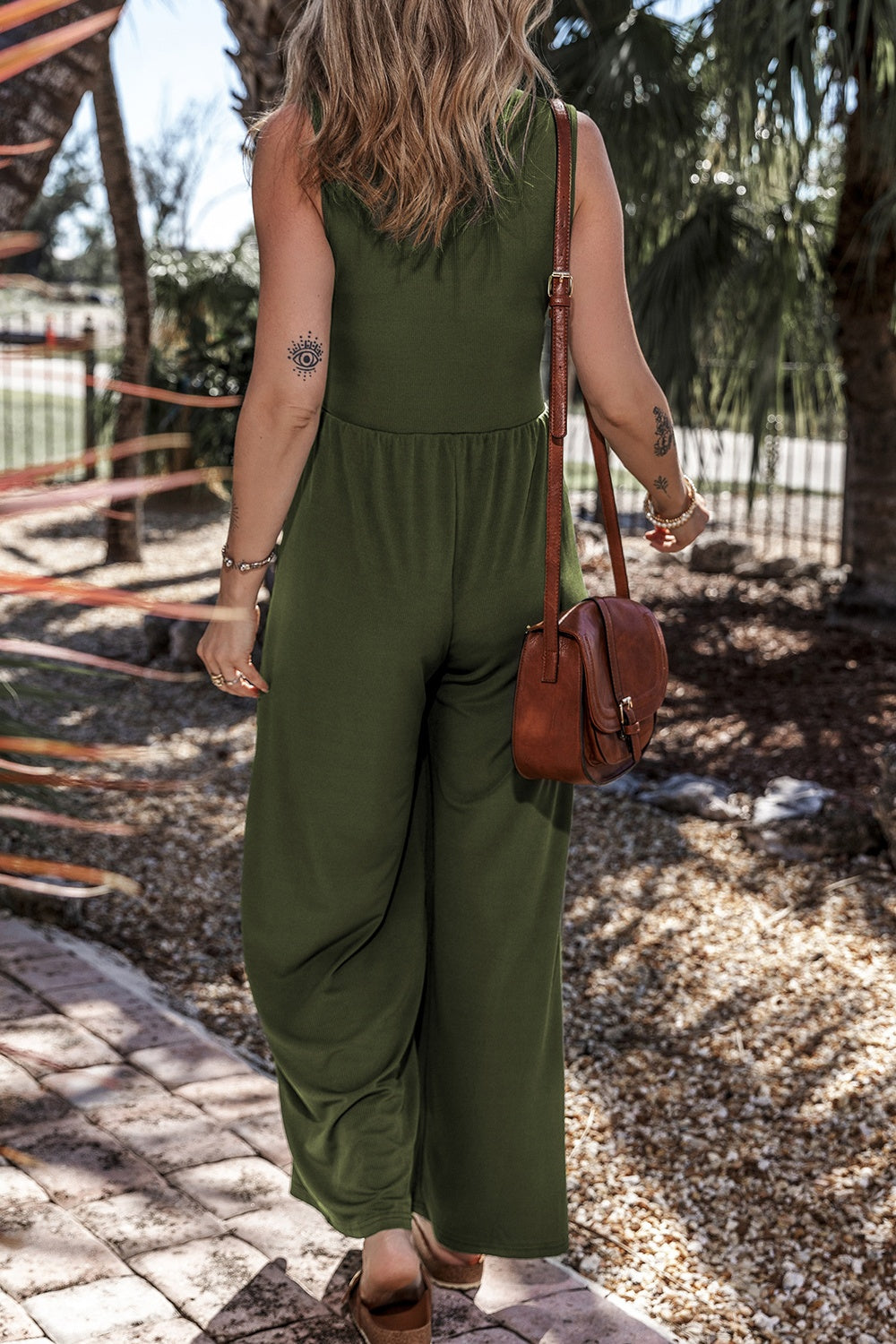 V-Neck Sleeveless Wide Leg Jumpsuit - Thandynie