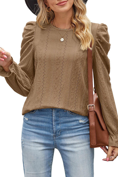 Round Neck Puff Sleeve Blouse