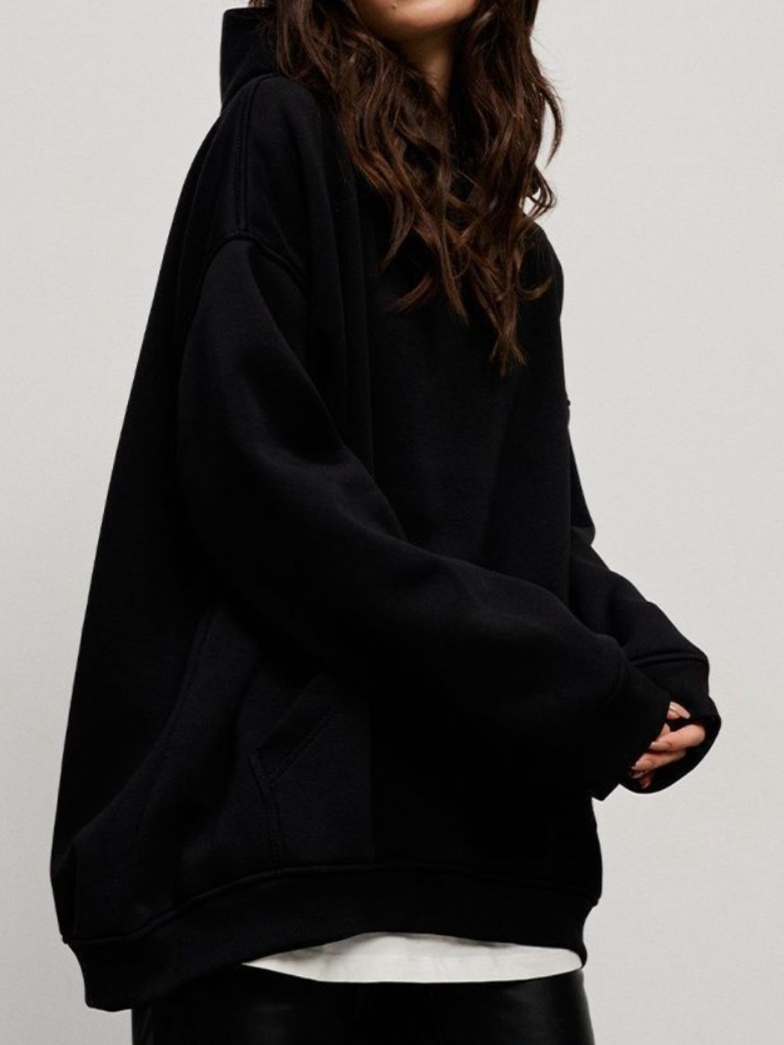 Pocketed Dropped Shoulder Long Sleeve Hoodie